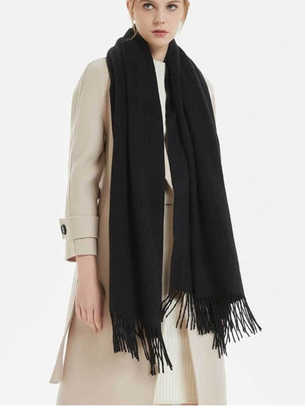 Luxurious Oversized 100% Cashmere Wrap Shawl Scarf Black Made in Scotland NEW
